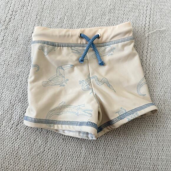 Dot Dot Smile Tan + Blue Animal Print Swim Shorts - 12-24M - Picture 1 of 6